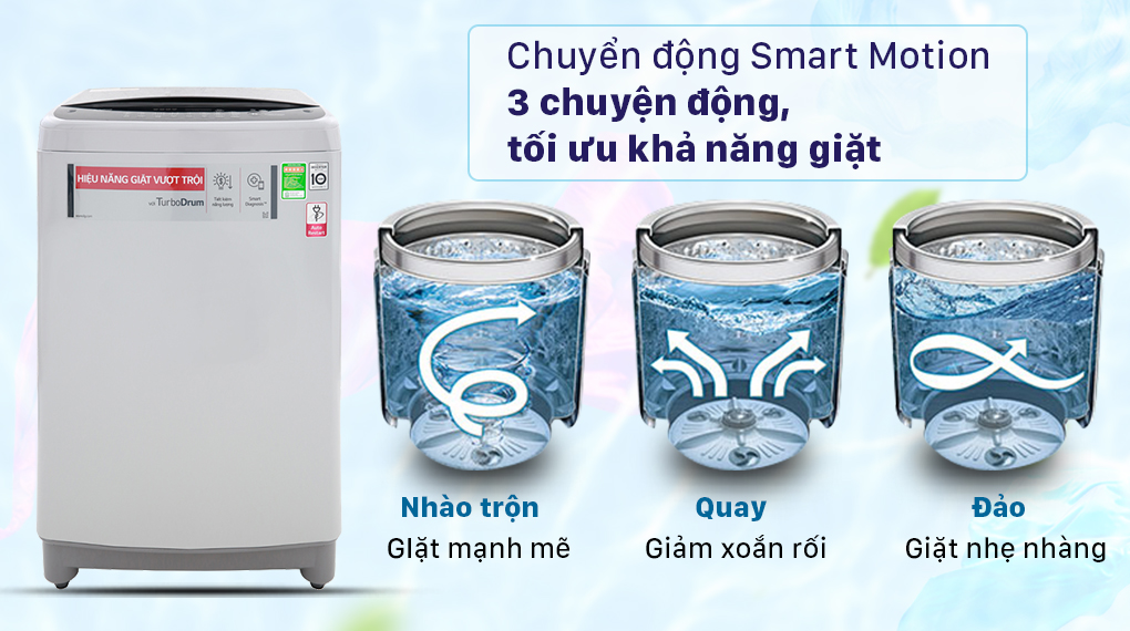  Máy giặt LG Inverter 9 Kg T2309VS2M - Chuyển động Smart Motion 3 chuyển động, tối ưu khả năng giặt