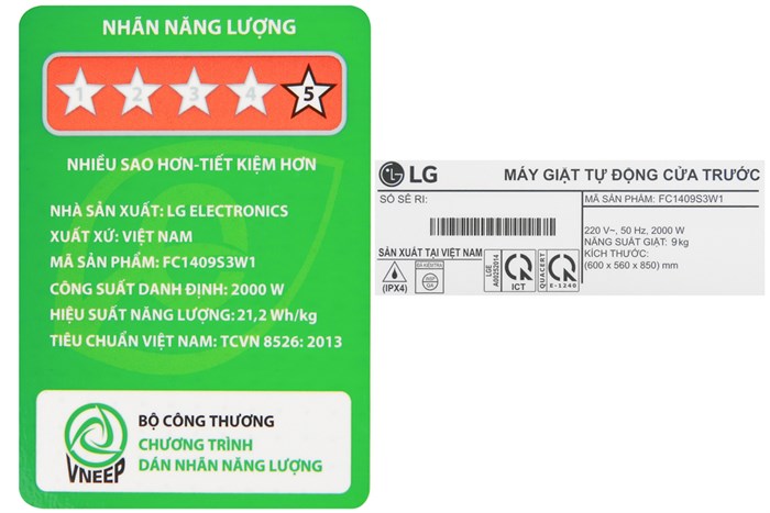 Máy giặt LG Inverter 9 kg FC1409S3W1