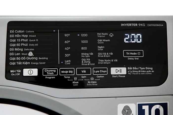 Máy giặt Electrolux Inverter 9 Kg EWF9025BQSA Màu Bạc
