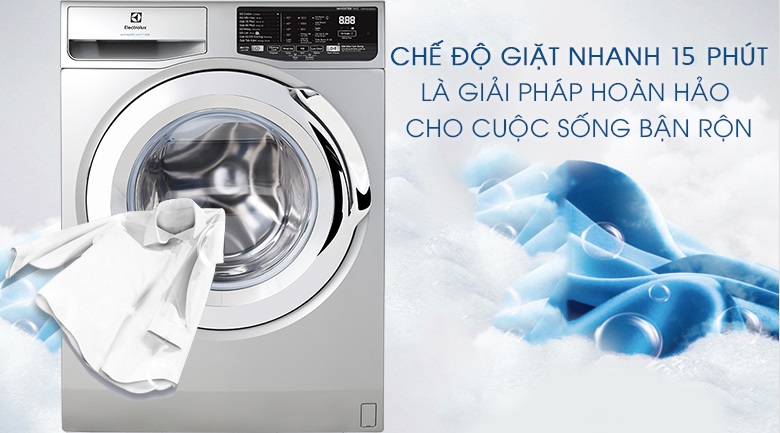 Giặt nhanh 15 phút - Máy giặt Electrolux Inverter 9 Kg EWF9025CQSA Giặt nhanh 15 phút - Máy giặt Electrolux Inverter 9 Kg EWF9025CQSA