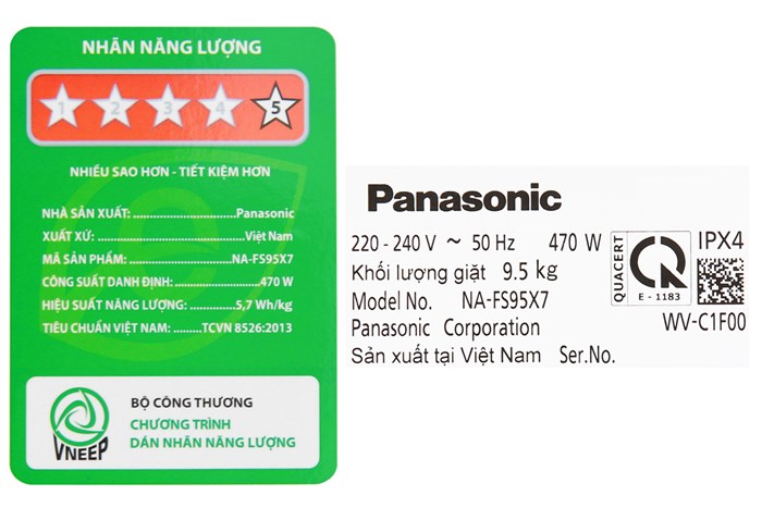 Máy giặt Panasonic Inverter 9.5 Kg NA-FS95X7LRV Màu Xám