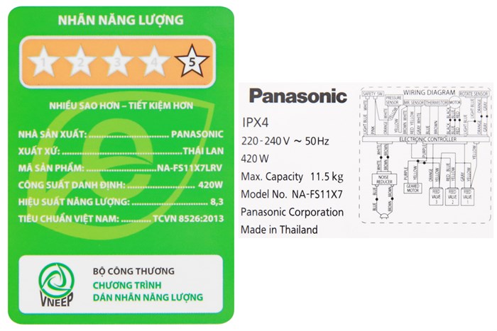 Máy giặt Panasonic Inverter 11.5 Kg NA-FS11X7LRV Màu Bạc