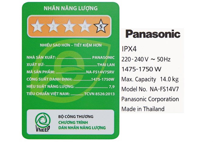 Máy giặt Panasonic Inverter 14 Kg NA-FS14V7SRV Màu Xám