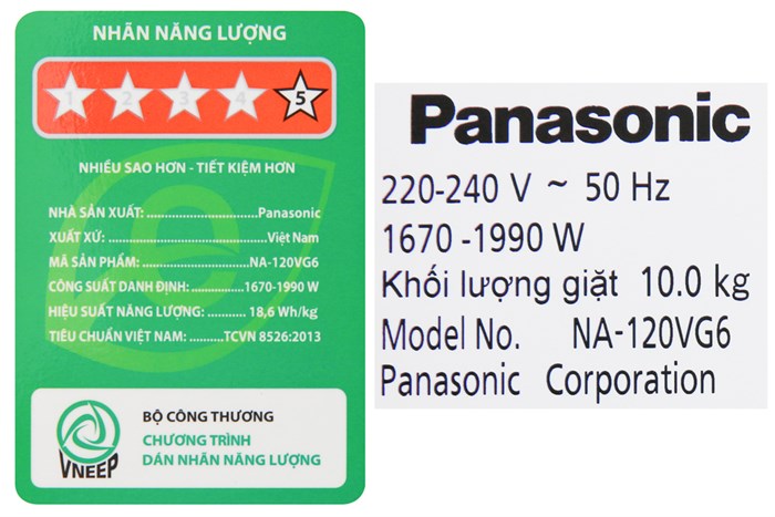 Máy giặt Panasonic Inverter 10 Kg NA-120VG6WV2