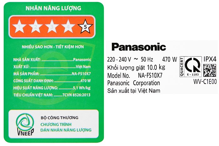 Máy giặt Panasonic Inverter 10 Kg NA-FS10X7LRV Màu Xám