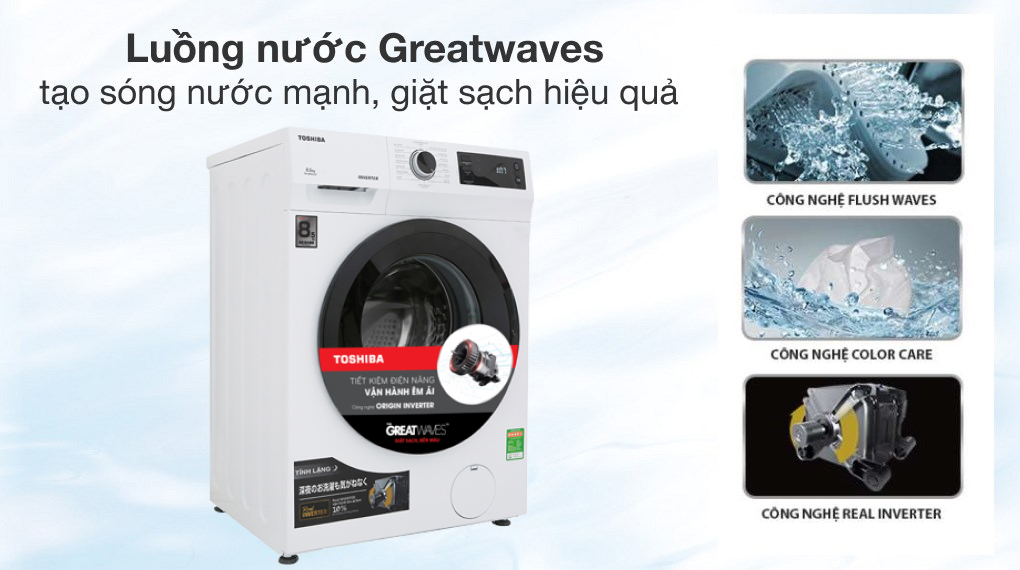 Máy giặt Toshiba Inverter 8.5 Kg TW-BH95S2V WK - Giặt sạch hiệu quả