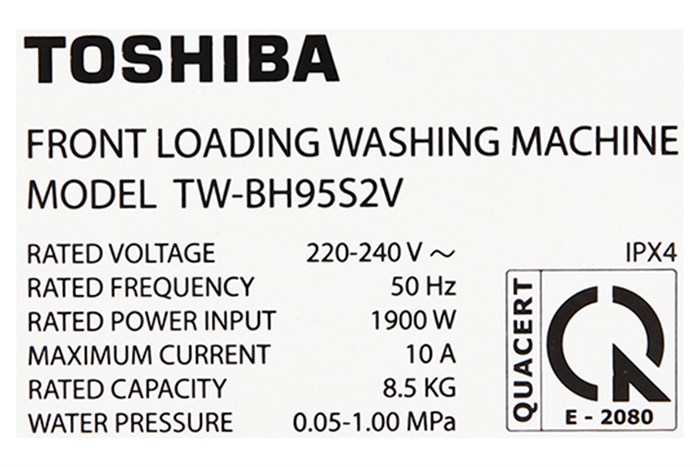 Máy giặt Toshiba Inverter 8.5 Kg TW-BH95S2V WK Màu Trắng