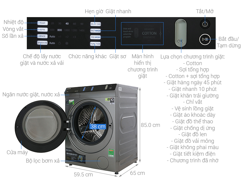 Máy giặt Toshiba Inverter 10.5 Kg TW-BH115W4V (SK)