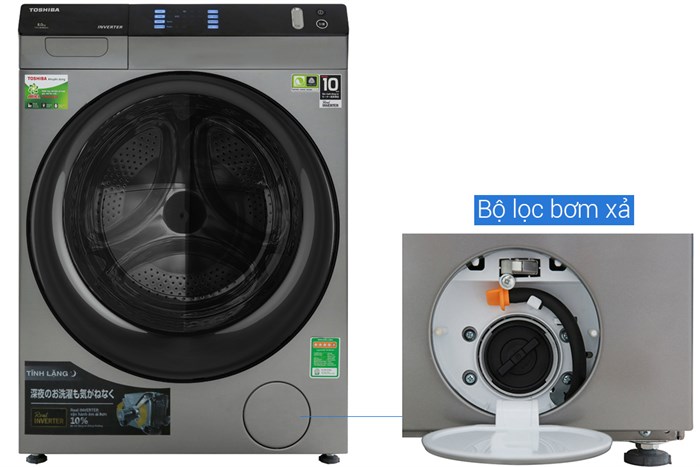 Máy giặt sấy Toshiba Inverter 8 Kg TWD-BH90W4V (SK) Màu Đen - Xám
