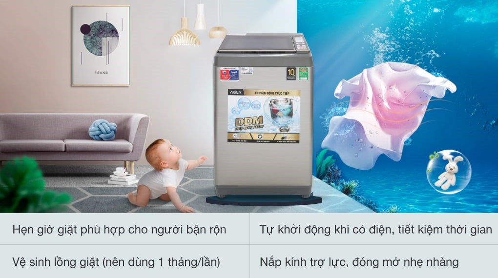Máy giặt Aqua Inverter 9 Kg AQW-DK90CT S
