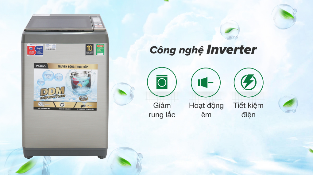 Máy giặt Aqua Inverter 9 Kg AQW-DK90CT S - Công nghệ Inverter tiết kiệm điện hiệu quả khi sử dụng máy giặt
