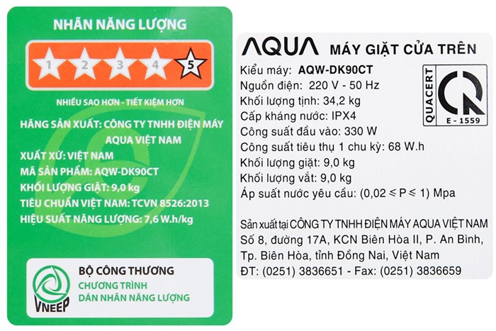 Máy giặt Aqua Inverter 9 Kg AQW-DK90CT S Màu Xám