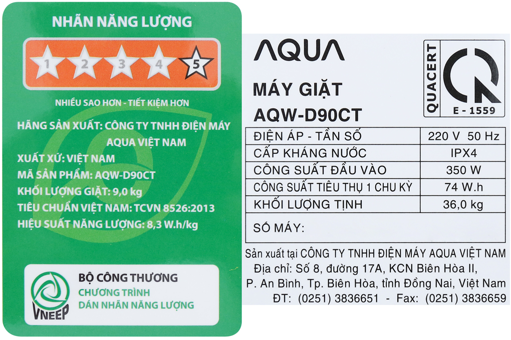Máy giặt Aqua Inverter 9 KG AQW-D90CT N