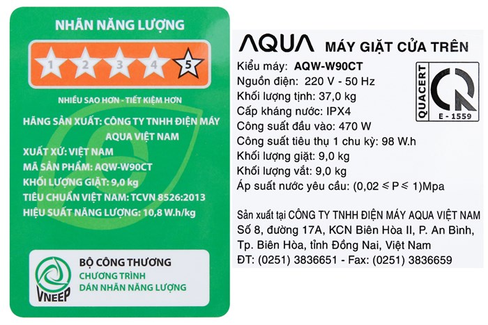 Máy giặt AQUA 9 Kg AQW-W90CT N