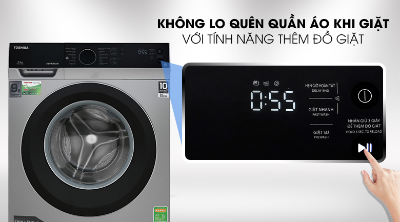 Máy giặt Toshiba Inverter 9.5 kg TW-BH105M4V SK - Có tính năng thêm đồ khi giặt
