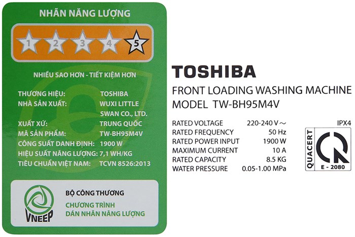 Máy giặt Toshiba Inverter 8.5 kg TW-BH95M4V SK Màu Đen - Xám