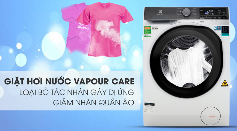 Công nghệ giặt hơi nước Vapour Care diệt vi khuẩn - Máy giặt sấy Electrolux Inverter 10 kg EWW1042AEWA