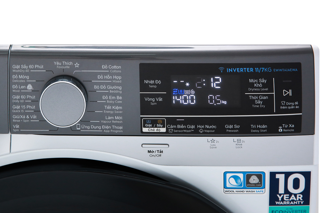 Máy giặt sấy Electrolux Inverter giặt 11 kg - sấy 7 kg EWW1141AEWA Màu Trắng