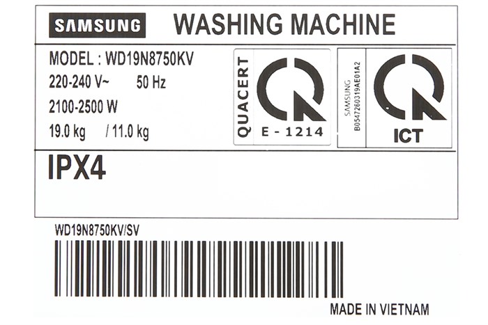 Máy giặt sấy Samsung Add Wash Inverter 19 kg WD19N8750KV/SV Màu Đen