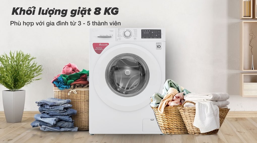 Máy giặt LG Inverter 8 kg FC1408S5W - Khối lượng giặt 8 kg