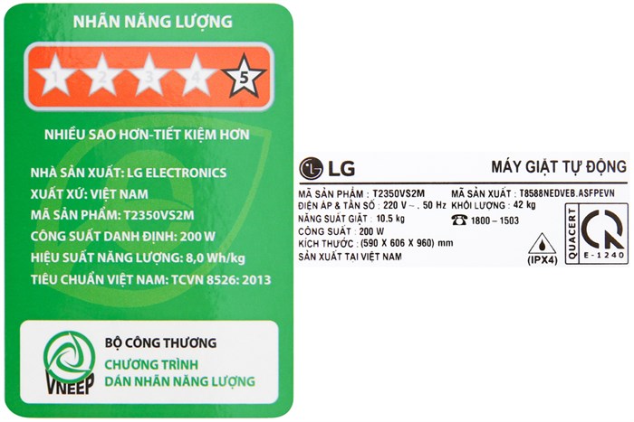 Máy giặt LG Inverter 10.5 kg T2350VS2M Màu Bạc