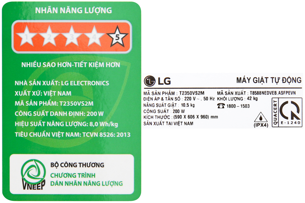Máy giặt LG Inverter 10.5 kg T2350VS2M Màu Bạc