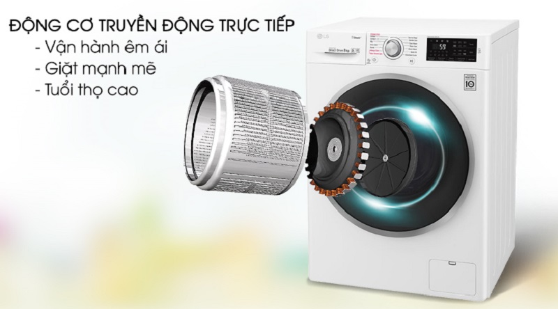 Máy giặt LG Inverter 9 kg FC1409S4W-Vận hành êm ái với động cơ truyền động trực tiếp 