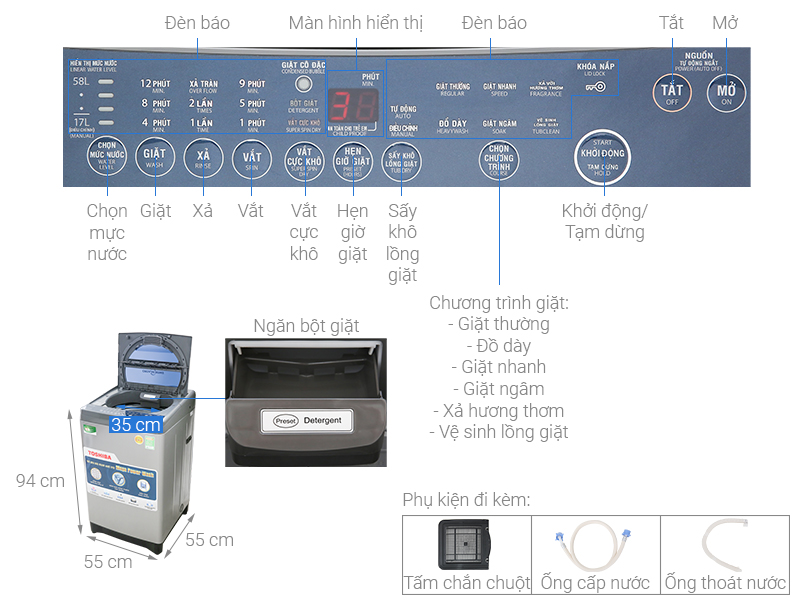 Thông số kỹ thuật Máy giặt Toshiba 8.2 kg AW-J920LV SB