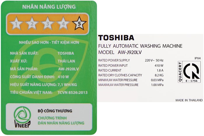 Máy giặt Toshiba 8.2 kg AW-J920LV SB Màu Xám