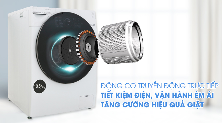 Máy giặt sấy LG Inverter 10.5 kg FG1405H3W1 - Động cơ Inverter truyền động trực tiếp