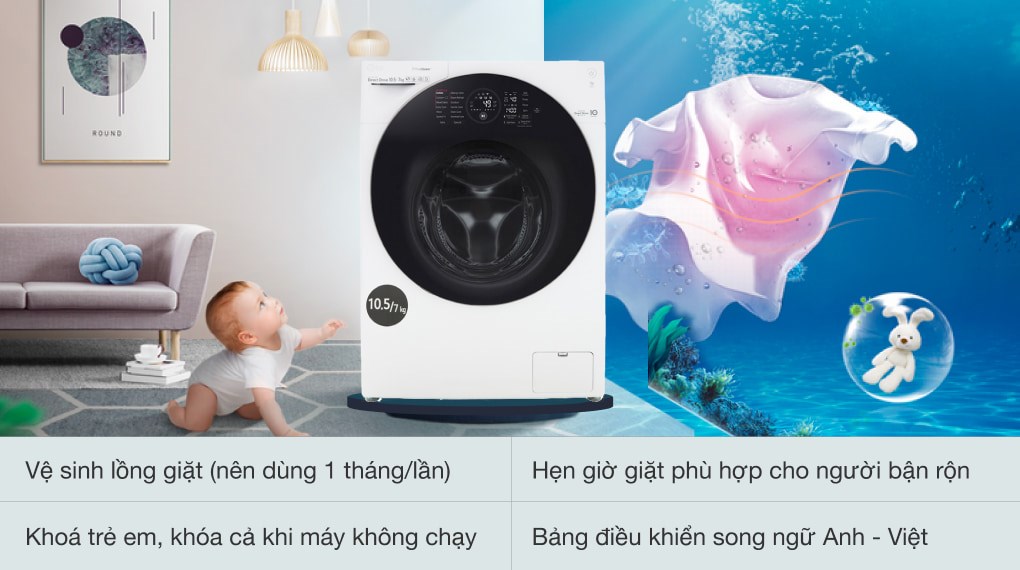 Máy giặt sấy LG Inverter giặt 10.5 kg - sấy 7 kg FG1405H3W1