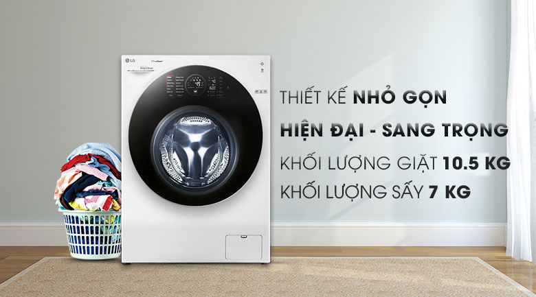 Máy giặt sấy 2 trong 1 - Máy giặt sấy LG Inverter 10.5 kg FG1405H3W1