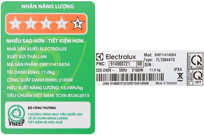 Máy giặt Electrolux Inverter 11 kg EWF1141AESA Màu Bạc