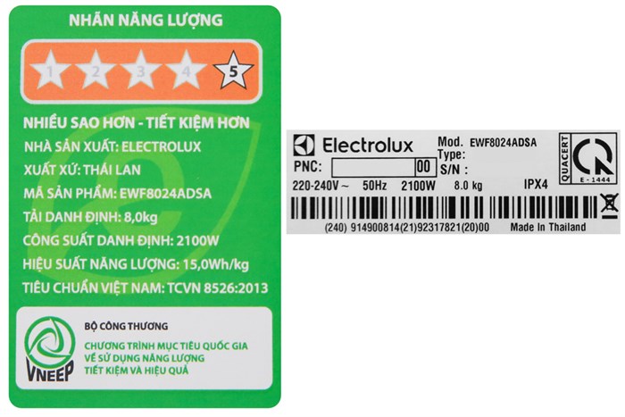 Máy giặt Electrolux Inverter 8 kg EWF8024ADSA Màu Bạc