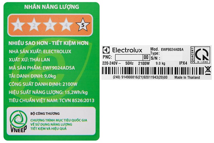Máy giặt Electrolux Inverter 9 kg EWF9024ADSA Màu Bạc