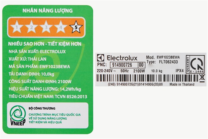 Máy giặt Electrolux Inverter 10 kg EWF1023BEWA Màu Trắng