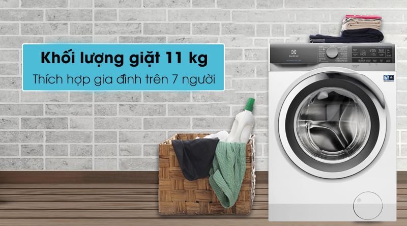 Máy giặt Electrolux Inverter 11 kg EWF1142BEWA - Khối lượng giặt 11 kg, thích hợp cho gia đình hơn 7 người