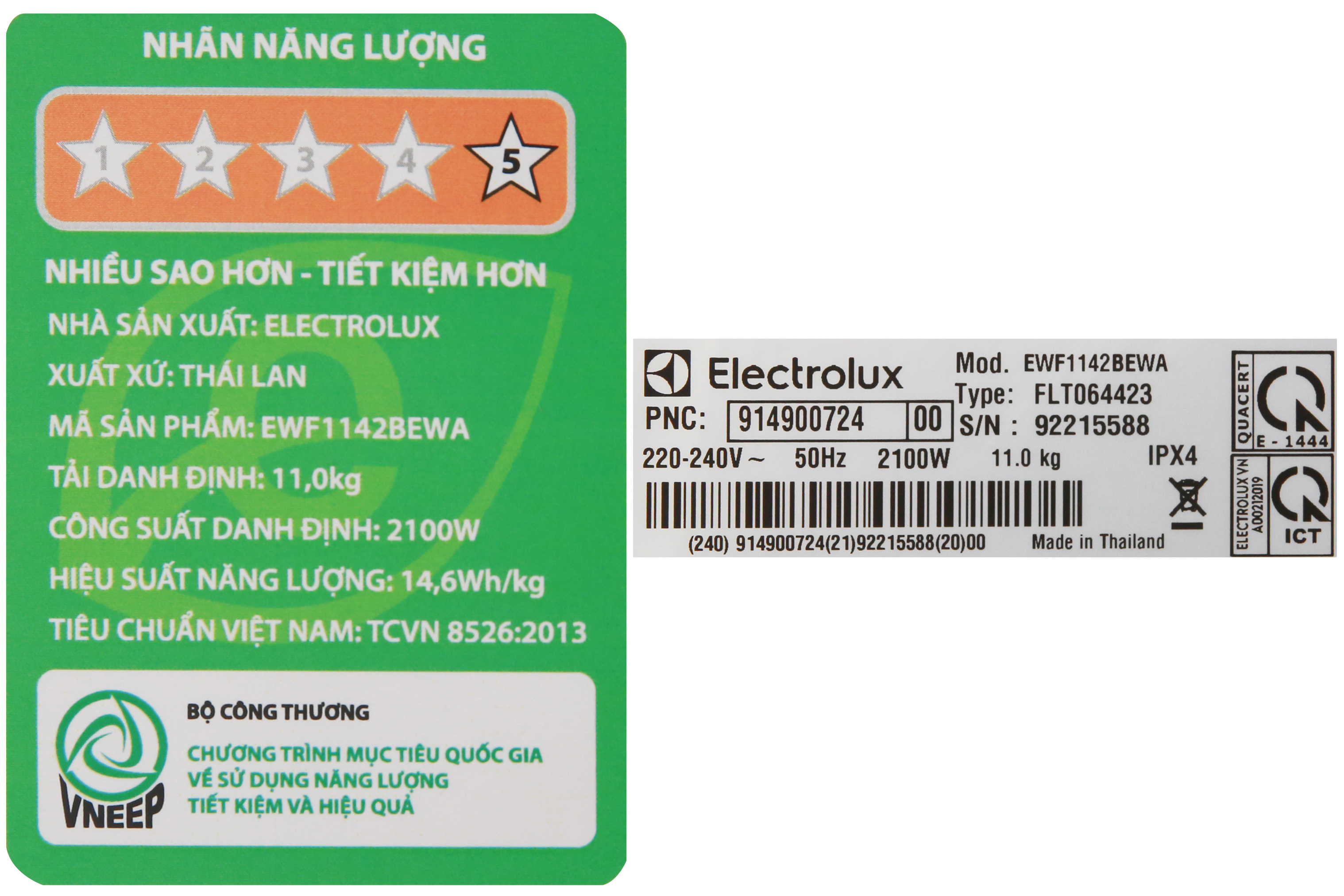 Máy giặt Electrolux Inverter 11 kg EWF1142BEWA Màu Trắng