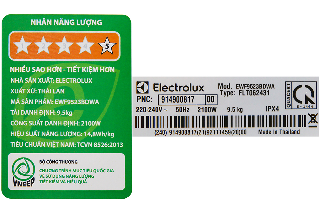 Máy giặt Electrolux Inverter 9.5 kg EWF9523BDWA Màu Trắng