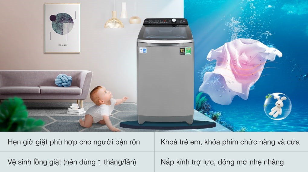 Máy giặt Aqua Inverter 10 Kg AQW-DR100ET S
