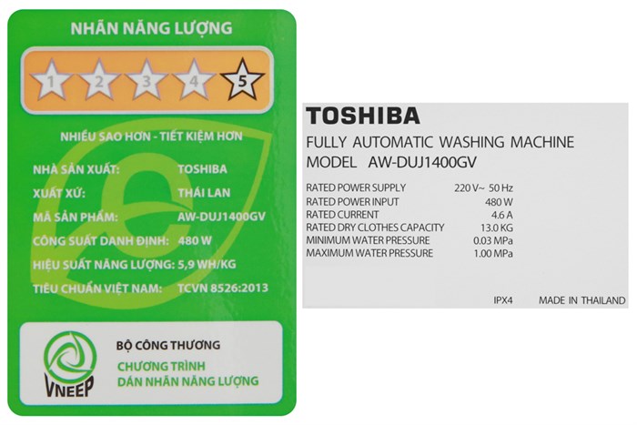 Máy giặt Toshiba Inverter 13 kg AW-DUJ1400GV KK Màu Đen