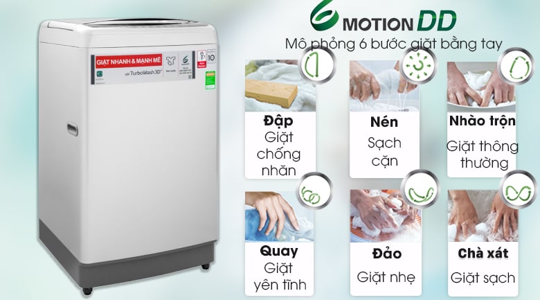 Công nghệ giặt 6 chuyển động - Máy giặt LG Inverter 11 kg TH2111SSAL