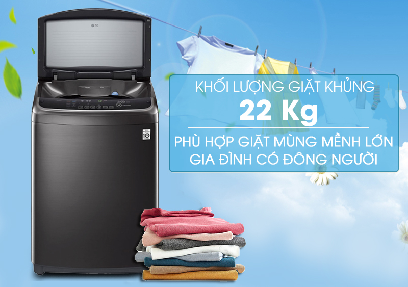 Khối lượng giặt 22 Kg - Máy giặt LG Inverter 22 kg TH2722SSAK Khối lượng giặt 22 Kg - Máy giặt LG Inverter 22 kg TH2722SSAK