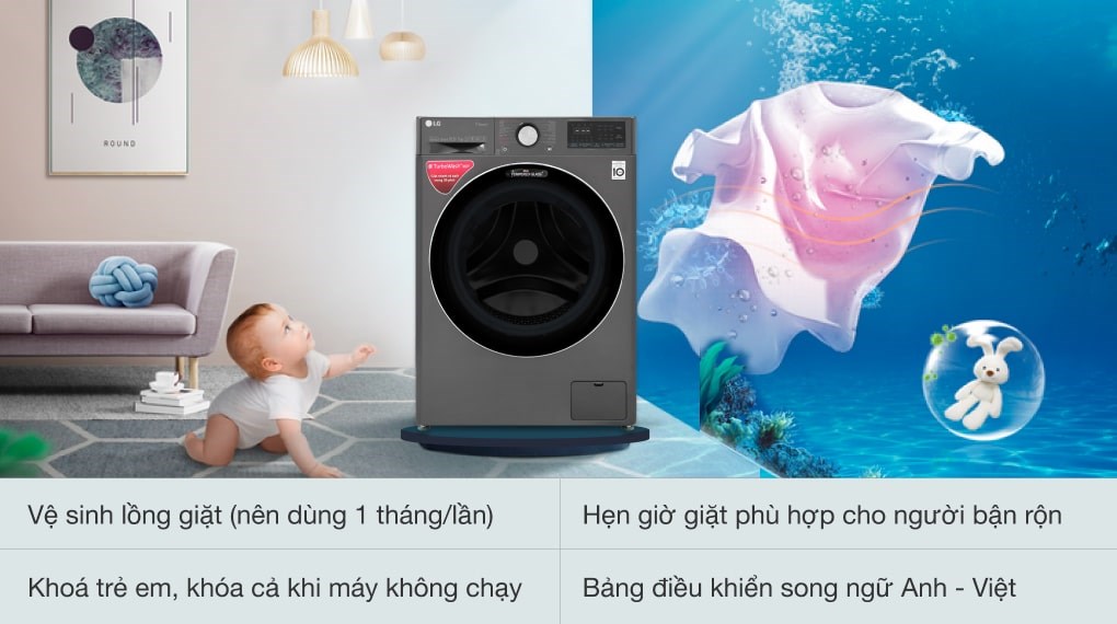 Máy giặt sấy LG Inverter giặt 10.5 kg - sấy 7 kg FV1450H2B