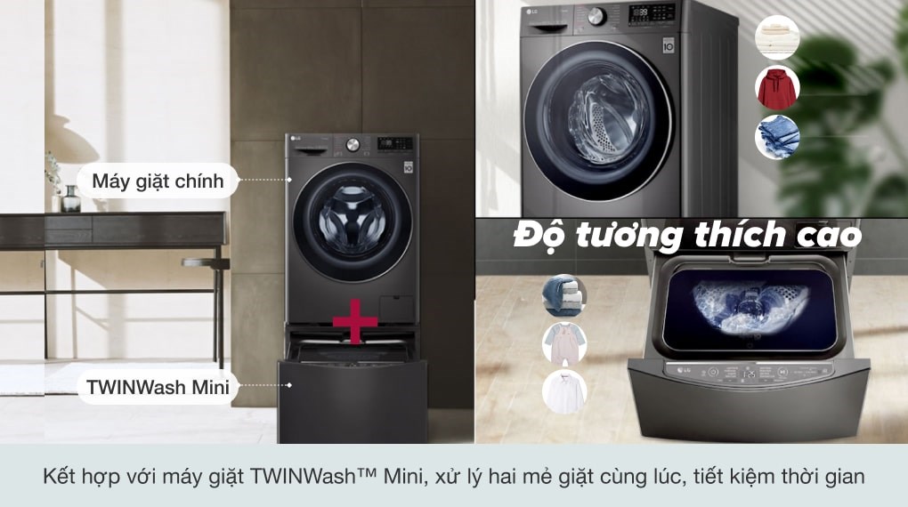 Máy giặt sấy LG Inverter 10.5 kg FV1450H2B - TwinWash Mini
