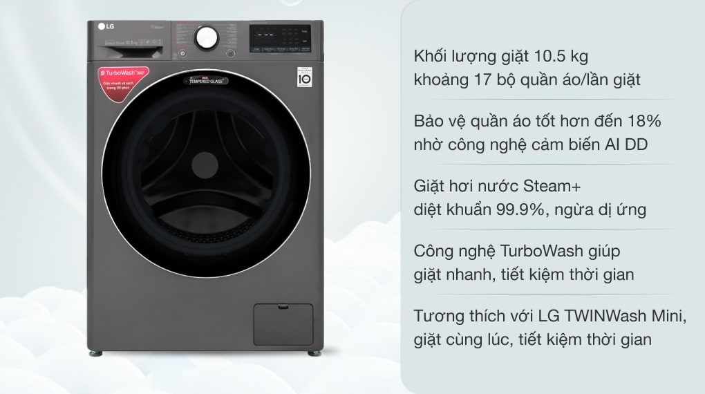 Máy giặt LG Inverter 10.5 kg FV1450S2B, giá rẻ, chính hãng