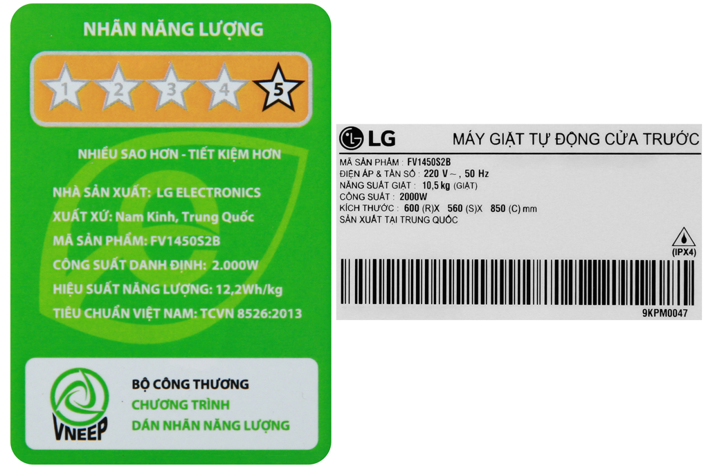 Máy giặt LG Inverter 10.5 kg FV1450S2B Màu Đen