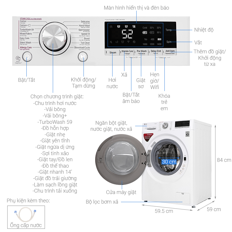 Thông số kỹ thuật Máy giặt LG Inverter 10.5 kg FV1450S3W