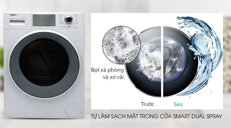 Tự làm sạch mặt trong cửa – Smart Dual Spray - Máy giặt Aqua AQD-D950E W