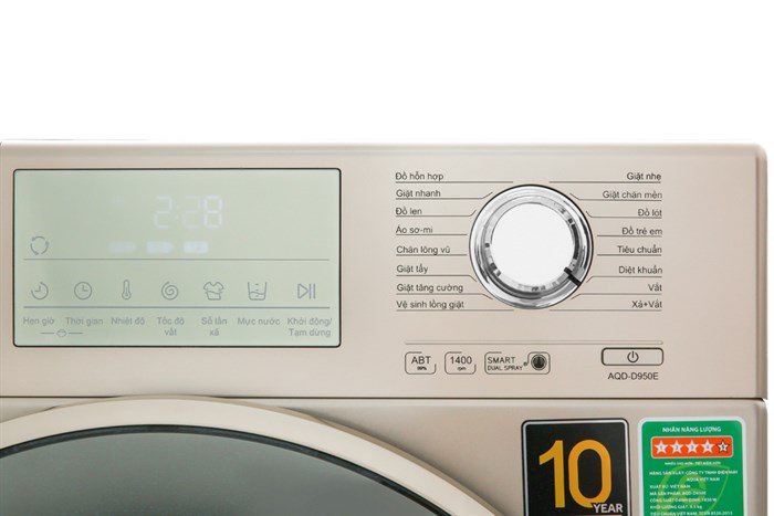 Máy giặt Aqua Inverter 9.5 kg AQD-D950E N Màu Vàng đồng